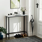 Console meuble 75 cm, table console plateaux en effet marbre, cadre en métal, style moderne blanc et noir