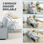 Fauteuil convertible 1 place 3 en 1, fauteuil-lit clic-clac en chenille, assise large dossier réglable, 88x84x87cm, gris