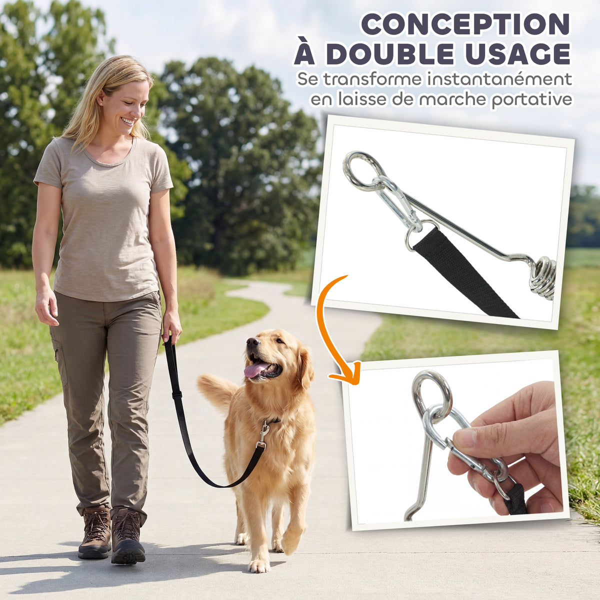 Laisse de Vélo pour Chien 180 cm en Inox , Fixation Rapide, Ressort Amortisseur, Sangle Ajustable, Argent