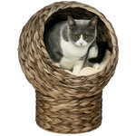Panier lit surélevé pour chat, niche grotte cosy grand confort, dim. 40L x 37l x 51H cm coussin moelleux beige inclus