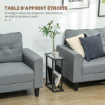 Table d'appoint étroite, bout de canapé en métal avec porte-revues et plateau en verre trempé, 40 x 18 x 55,5 cm, noir
