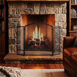 Pare-feu de Cheminée Pliable 3 Panneaux, 2 Portes, Style Moderne, Pare-Étincelles Cheminée en Métal, 122x10x75cm, Noir