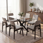 Mesa de Cocina, Tablero de Vidrio Templado, Base Cruzada de Acero, Estilo Moderno, para Comedor, Cocina, Sala de Estar