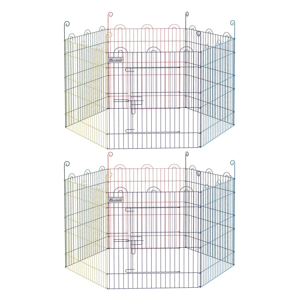Lot de 2 enclos pliant en métal pour chiens lapins rongeurs petits animaux intérieur et extérieur 6 panneaux avec porte