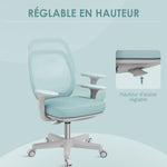 Fauteuil de bureau, chaise de bureau ergonomique en maille, hauteur réglable, 55x48x82,5-94,5cm, vert
