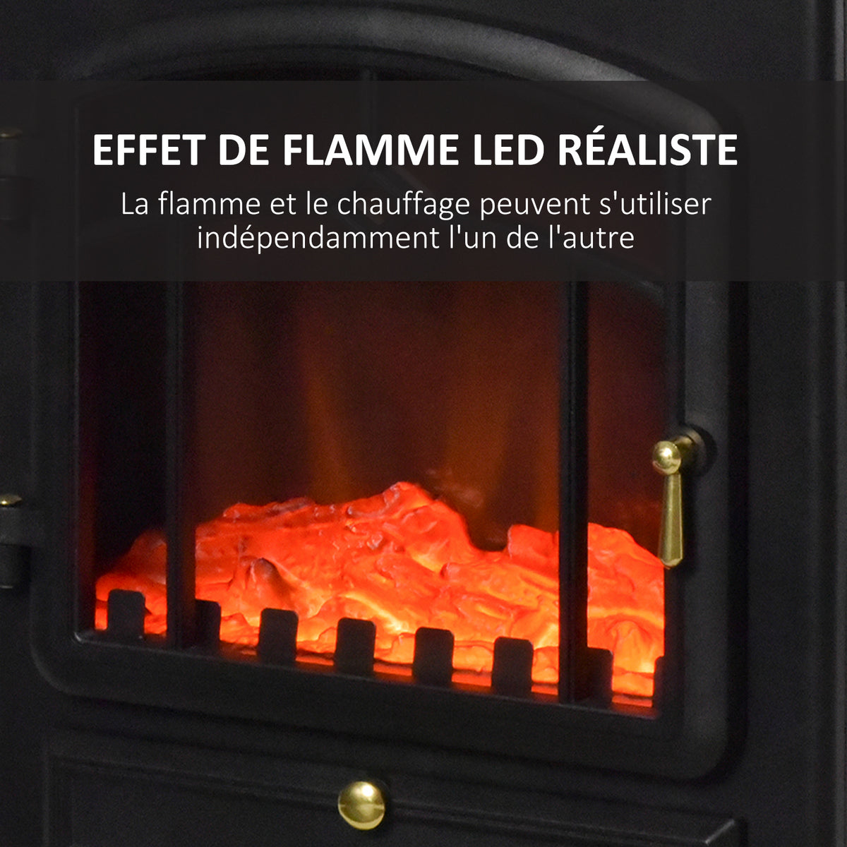 Cheminée électrique à Effet de Flamme poêle Style rétro Thermostat 1000/2000 W Anti surchauffe Noir