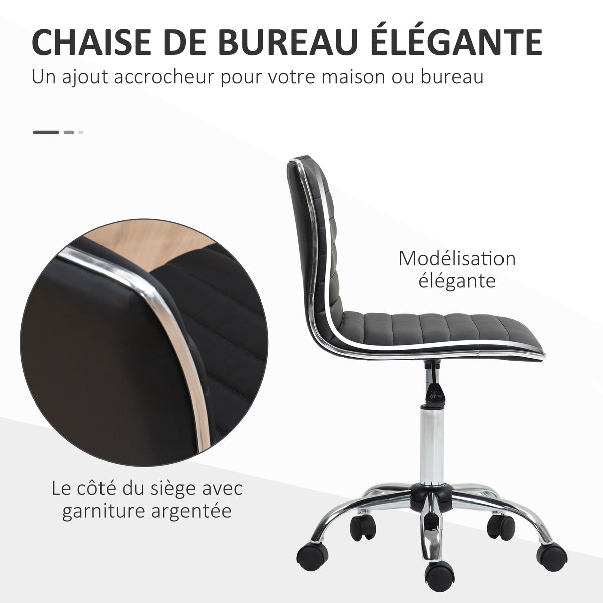 Chaise bureau fauteuil de bureau à roulettes pivotante hauteur réglable siège rembourrée 48 x 52 x 78-90 cm noir