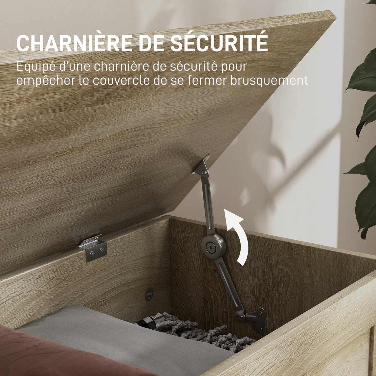 Coffre de rangement, coffre à jouets, avec charnière de sécurité, pour salon, en bois, 80 x 40 x 45 cm, bois naturel