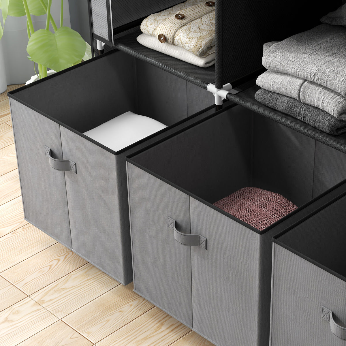 Faltbarer Stoffschrank mit 5 Regalen, 2 Kleiderstangen und 3 Stoffschubladen 125L x 43B x 162,5H cm