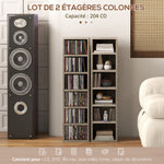 Lot de 2 étagères colonnes armoire de rangement CD-DVD 12 compartiments 21 x 22,5 x 88,5 cm capacité 204 CD gris foncé