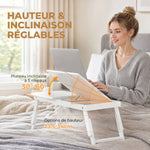 Table de lit pliable et réglable, plateau de lit pour ordinateur portable en bambou plateau inclinable 83,5x33x34cm blanc