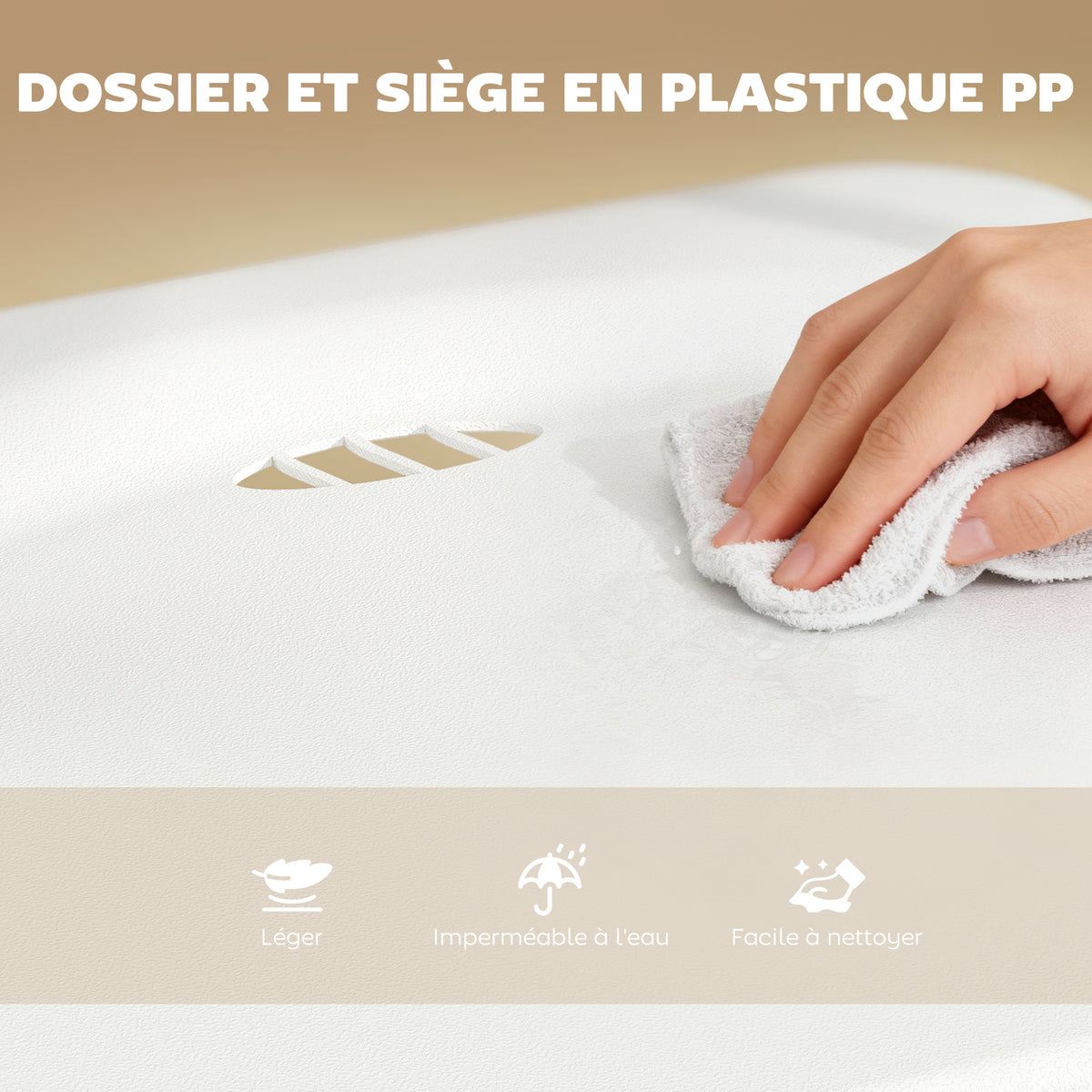 Lot de 6 chaises pliantes portables en plastique et acier, dossier incurvé, assise concave, 48,5 x 47 x 75 cm, blanc