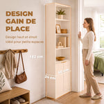 6-Tier Bookcase, Storage Unit, 60 x 24 x 182 cm with 4 Open Compartments and 2 Doors, White
