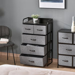 Commode Meuble de Rangement 5 tiroirs Pliables en Tissu 58 x 29 x 99 cm Gris