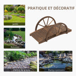 Pont de jardin en bois, avec balustrade à demi-roues charge max. 150 KG, 100 x 50 x 37 cm, marron