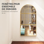 Miroir mural arqué miroir mural en forme de fenêtre ensemble de 3 pièces cadre en métal 76 x 150 cm doré