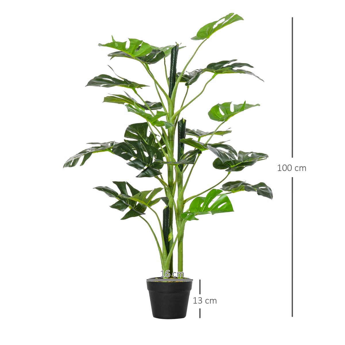 Plante artificielle modèle Monstera avec 21 feuilles en pot ciment, intérieur ou extérieur, dim. Ø16 x 100H cm