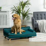 Canapé pour chien chat design scandinave coussin moelleux amovible pieds bois massif 100 x 62 x 32 cm bleu canard