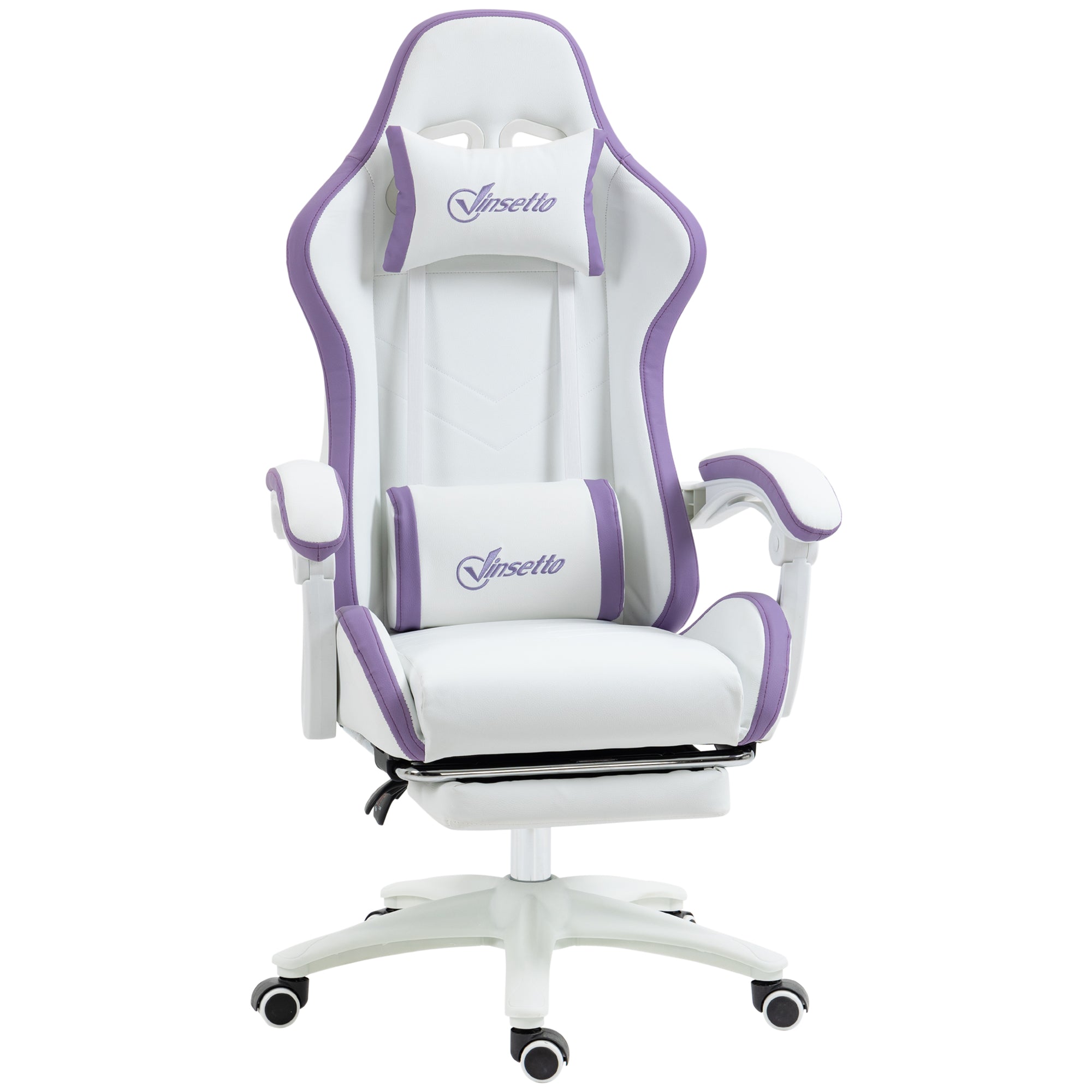 Gaming chair ergonomic gaming recliner with 135° reclining backrest and lumbar support, 65 x 65 x 121-129 cm white