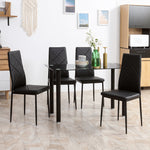 Dining table set with 4 chairs, tempered glass top, steel legs, for kitchen, living room, black