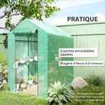 Serre de jardin PE étagère 2 niveaux, serre de balcon, bâche renforcée 140 g/m², châssis en acier, 186x120x190cm, vert