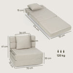 Chauffeuse canapé-lit convertible fauteuil 1 place avec 1 coussin déhoussable, tissu beige