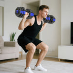 Ensemble d'haltères musculation 6-en-1 haltère réglable 25 kg kettlebell, barre de musculation support pour pompes bleu