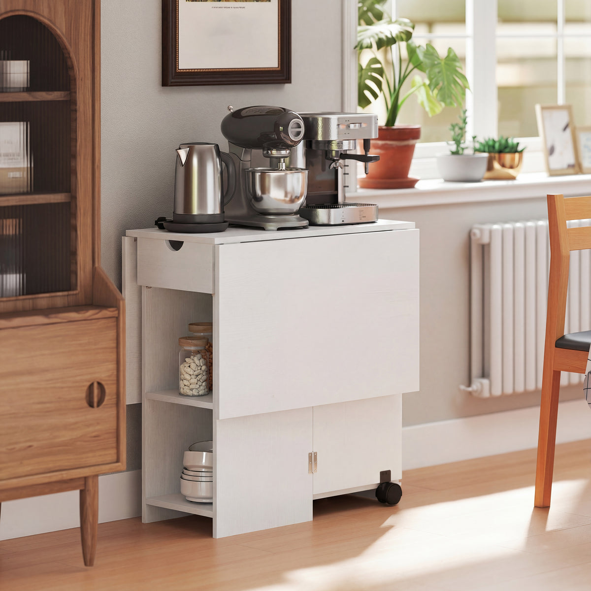 Tavolo da pranzo pieghevole, tavolo da cucina allungabile per 2-4 persone, 2 ribalte, 120 x 72 x 75 cm, bianco