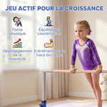 Barre fixe de gymnastique enfant - barre de gymnastique hauteur réglable 13 niveaux 92 à 150 cm - acier bleu bois hêtre