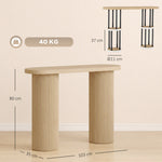 Table Console Cannelée, Rangement Dissimulé, Pieds Colonnes, Style Rustique, Console d'Entrée Étroite, 103x35x80cm Chêne-2