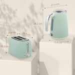 Ensemble bouilloire et grille-pain, bouilloire en acier inoxydable 1,7 L et 2200 W et grille-pain à 2 tranches, vert