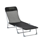 Bain de soleil transat chaise longue inclinable pliable avec oreiller dossier réglable sur 5 niveaux noir