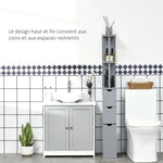 Meuble colonne salle de bain armoire de salle de bain avec tiroirs étagères ouvertes placard 15 x 33 x 136,8 cm gris