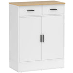 Buffet, meuble de rangement avec 2 portes, 2 tiroirs et étagère réglable, 68,6 x 35 x 90,3 cm, bois naturel et blanc