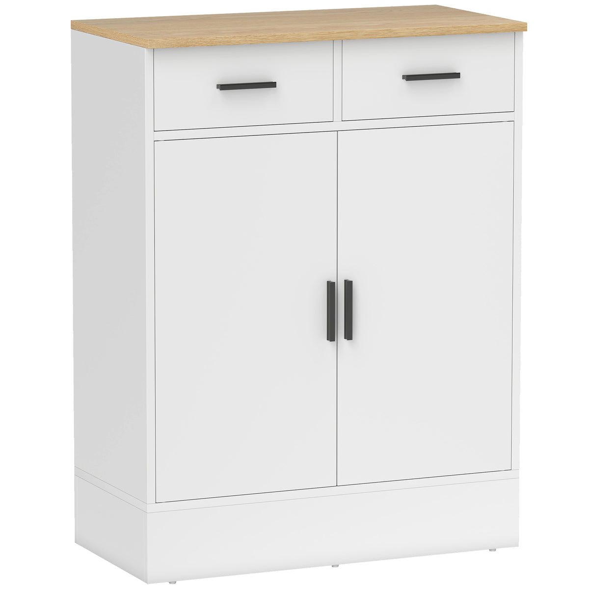 Buffet, meuble de rangement avec 2 portes, 2 tiroirs et étagère réglable, 68,6 x 35 x 90,3 cm, bois naturel et blanc