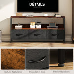 Meuble TV, meuble télé pour téléviseur jusqu'à 55 pouces avec 3 tiroirs et pieds en acier 120 x 29 x 56 cm brun rustique