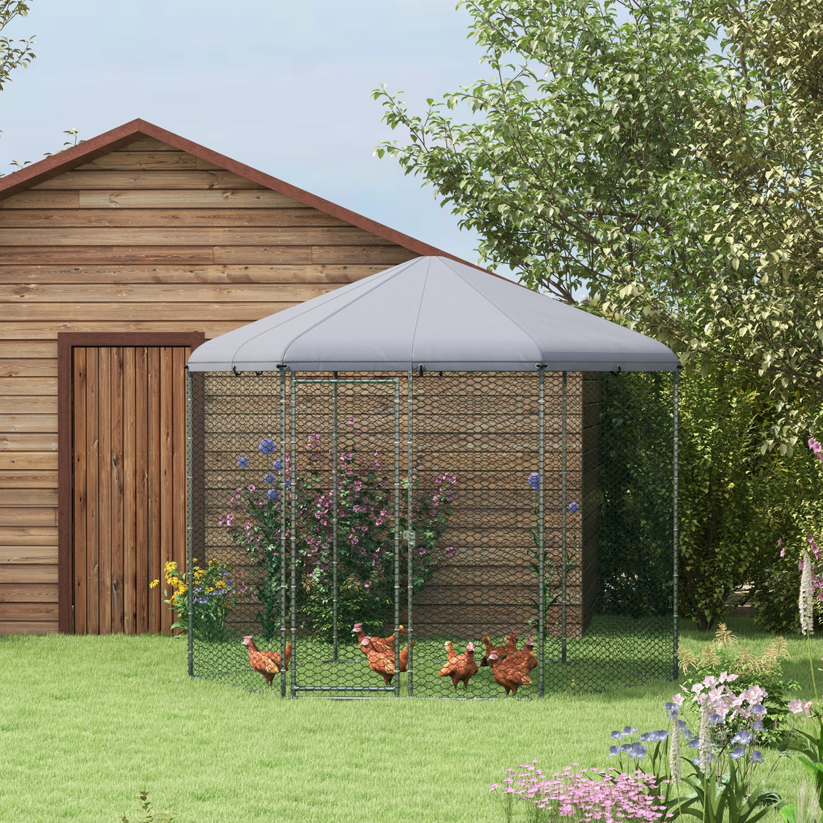 Enclos poulailler extérieur 5 m² parc grillagé dim. 2,8L x 2,45l x 2,46H - espace couvert - 5/8 poules