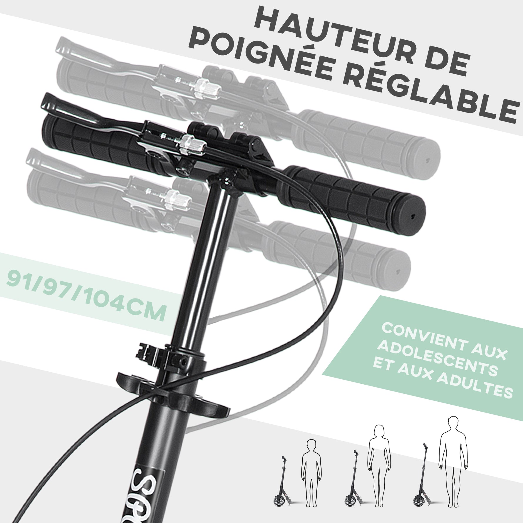 Trottinette pliable pour adultes +14 ans avec guidon réglable grandes roues de 20 cm amortisseur vert