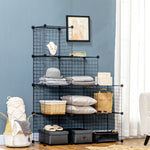 Étagère cube modulable DIY avec 9 compartiments en treillis métallique pour salon, chambre à coucher, noir