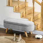 Banco banqueta pie de cama arcón de almacenamiento 2 en 1 de tela con patas de madera 110L x 40P x 43H cm gris claro