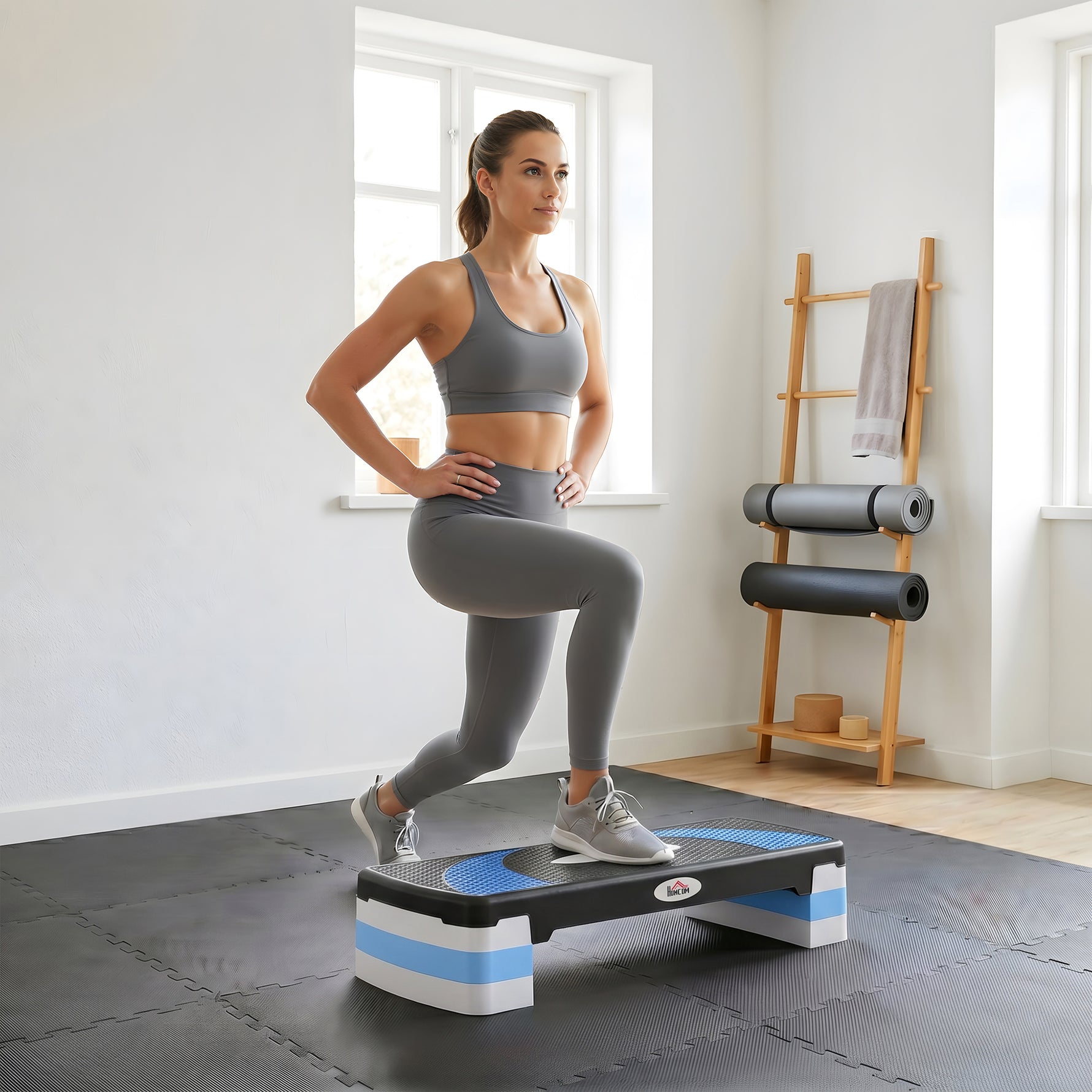Stepper Fitness Aérobic hauteur réglable 10/15/20 cm surface antidérapante 80 x 31 x 20 cm noir bleu