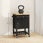 Carrello da cucina con ruote, carrello di servizio, piano di lavoro in legno di gomma, cassetto, 63,5 x 40 x 90 cm, nero