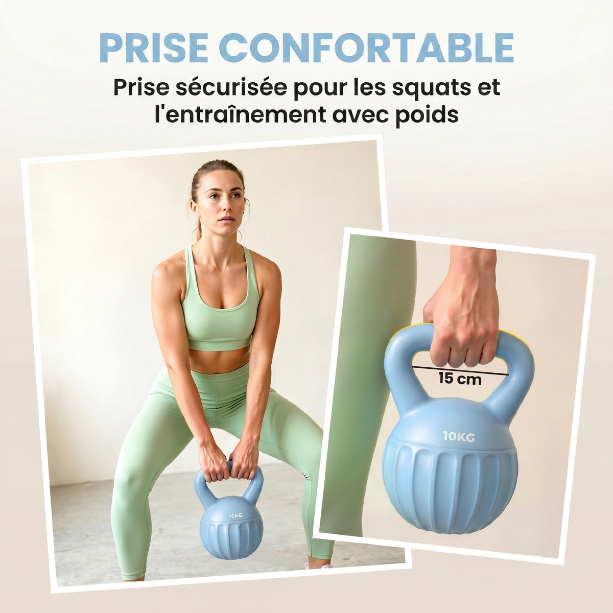 Kettlebell 10 kg, haltère avec poignée Antidérapante, haltère à boule, musculation, entraînement, pour gym, bleu
