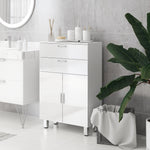 Mobile bagno con 2 cassetti, armadietto a doppia anta e ripiani regolabili 60 x 30 x 93 cm bianco lucido
