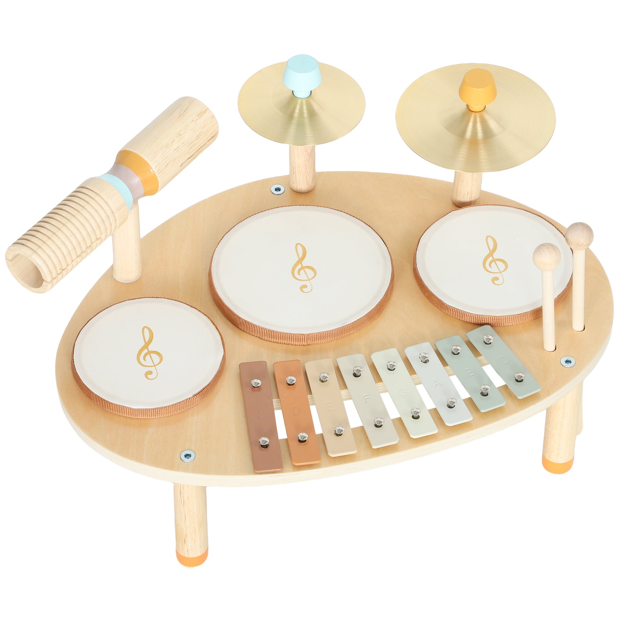Juego de tambores para bebés, tambor para bebés con xilófono para niños pequeños, instrumentos musicales de madera, natural