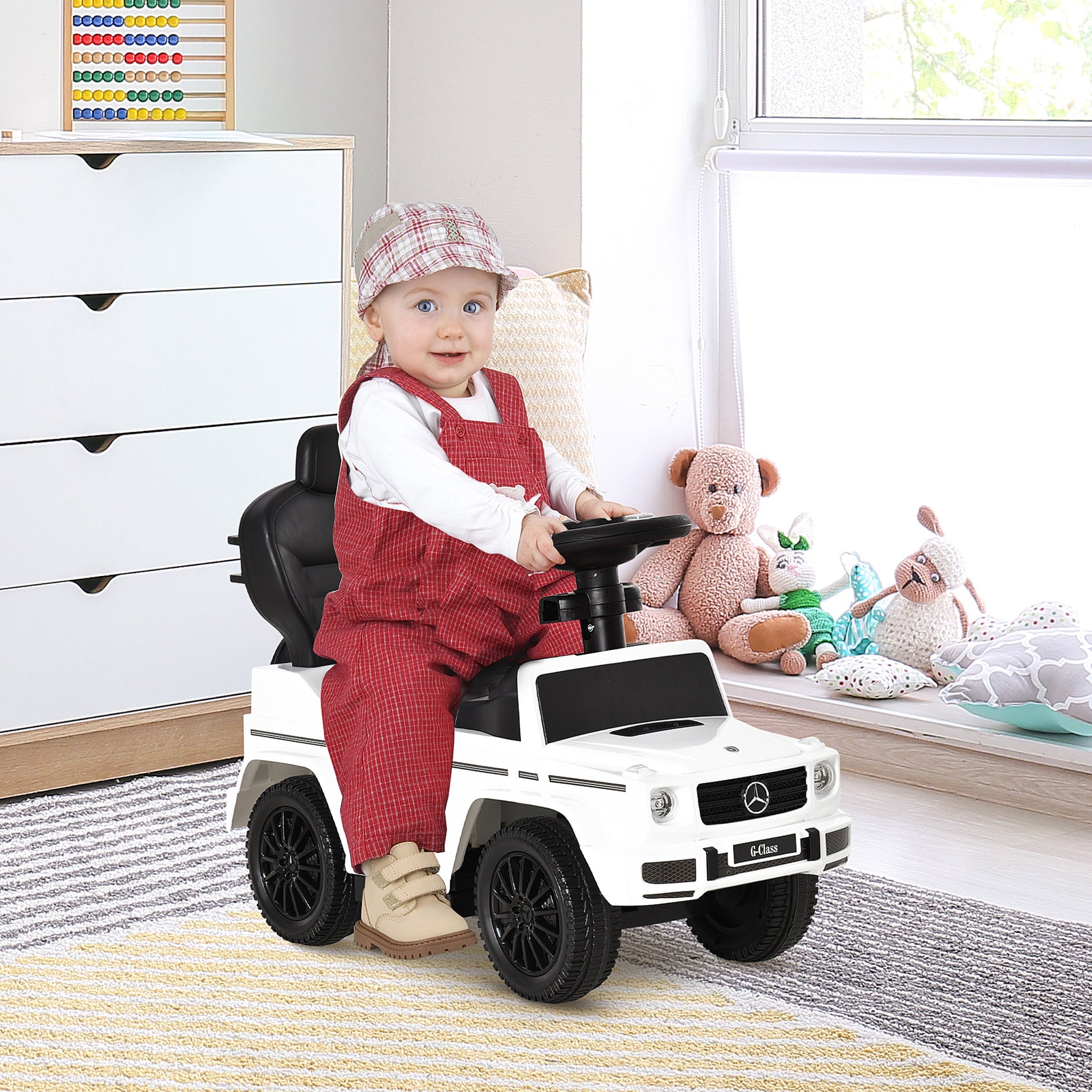 Porteur Enfants Voiture Enfant Multi-équipée 12-36 Mois klaxon Marche-Pieds, Garde-Corps et ombrelle Blanc
