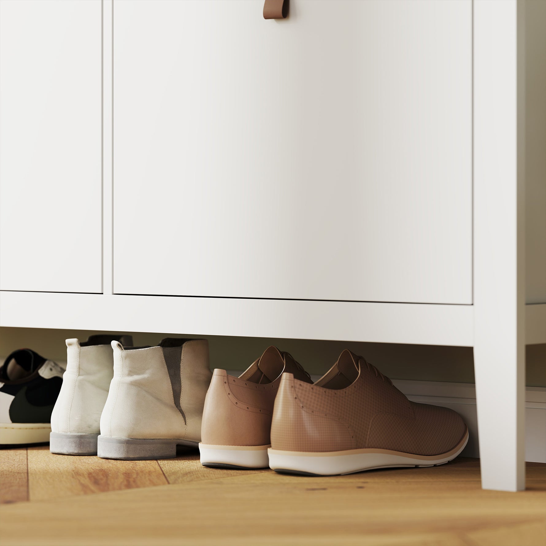 Meuble à chaussures 20 paires avec 4 tiroirs, portes rabattables, étagères amovibles et réglables, blanc