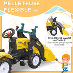 Pedal tractor backhoe with trailer, shovel and rake, outdoor toy for children aged 3 and up, yellow and black