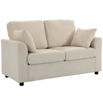 Canapé 2 Places en Velours Côtelé, Canapé de Salon 144 cm avec Assise Large Rembourrée, 2 Oreillers, Beige
