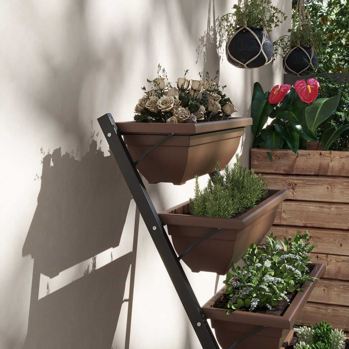 Jardinière surélevée avec étages jardinière verticale avec 5 bacs à fleurs trous de drainage cadre en acier marron